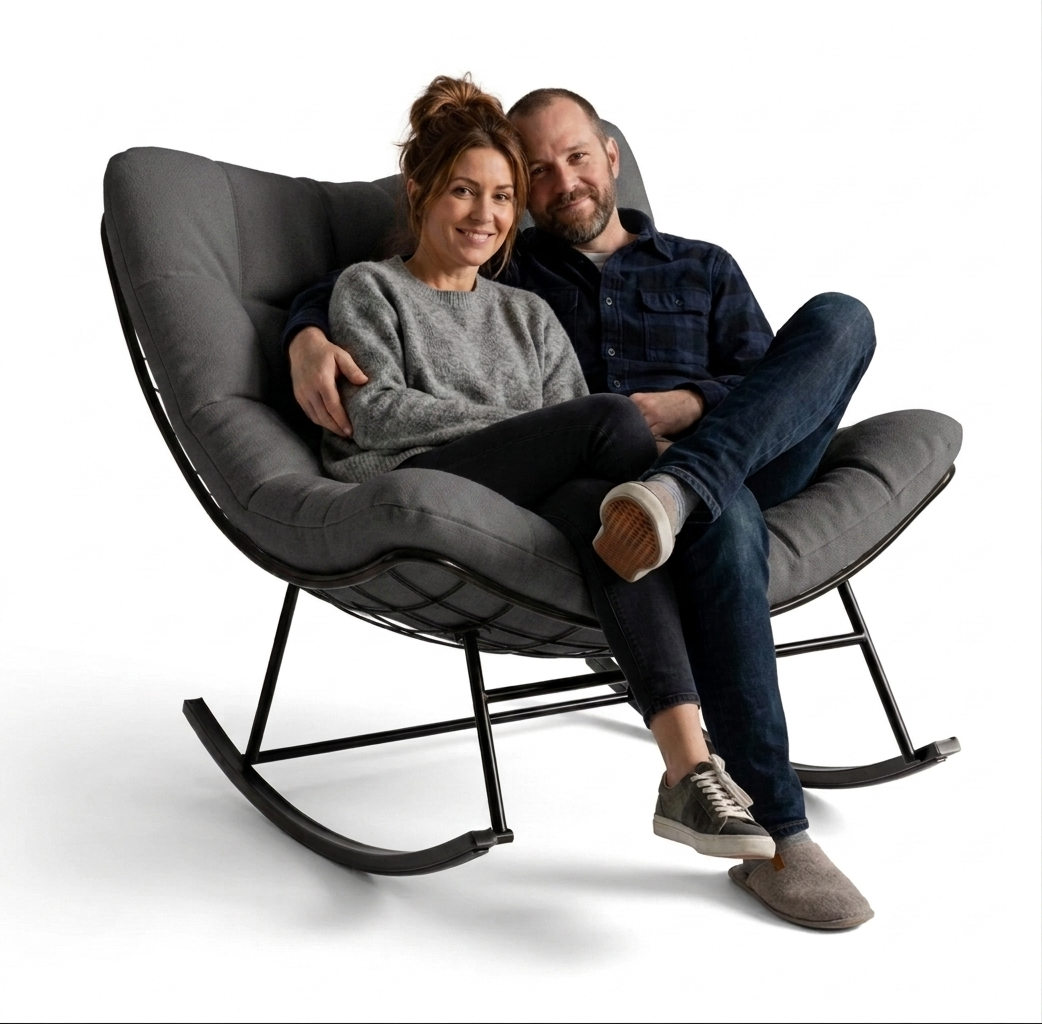 Nowoczesny 2-osobowy Fotel Bujany Jajo z szarą Poduszką XXL Loft Taras